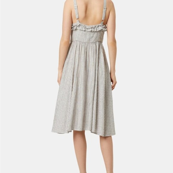 NEW** FRENCH CONNECTION - Button Front Midi Dress - Casual Chic | Stripe Ruffle - Picture 3 of 7